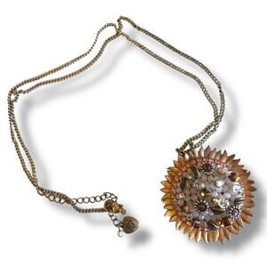 Vintage Betsey Johnson Rose Gold Ornamented Sun Flower Pendant Chain Necklace